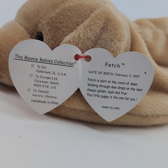 1997 Ty Beanie Baby Fetch Plush Dog Toy - Tan - Picture 6 of 6